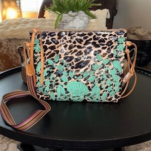 Consuela BETTIE envelope style Leopard and Turquoise Floral Crossbody Bag